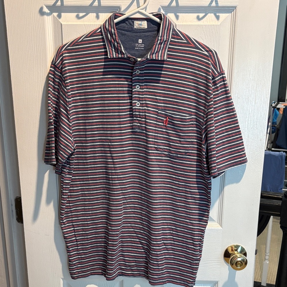 johnnie-O Men's Polo Shirt - Navy, Red, and White Stripes